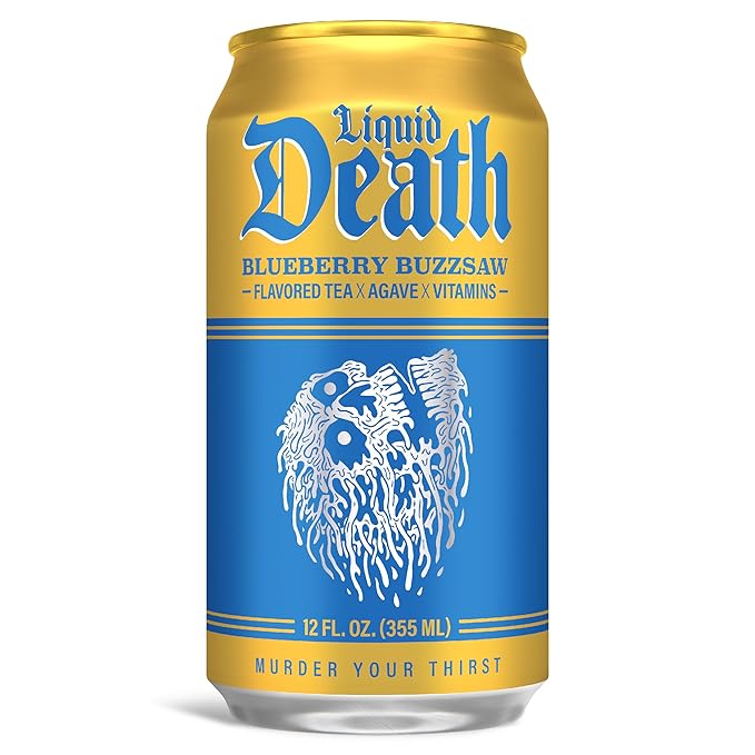 Liquid Death, Blueberry Buzzsaw Flavored Iced Tea, 12-Pack (12 oz Cans), Blueberry Flavored Black