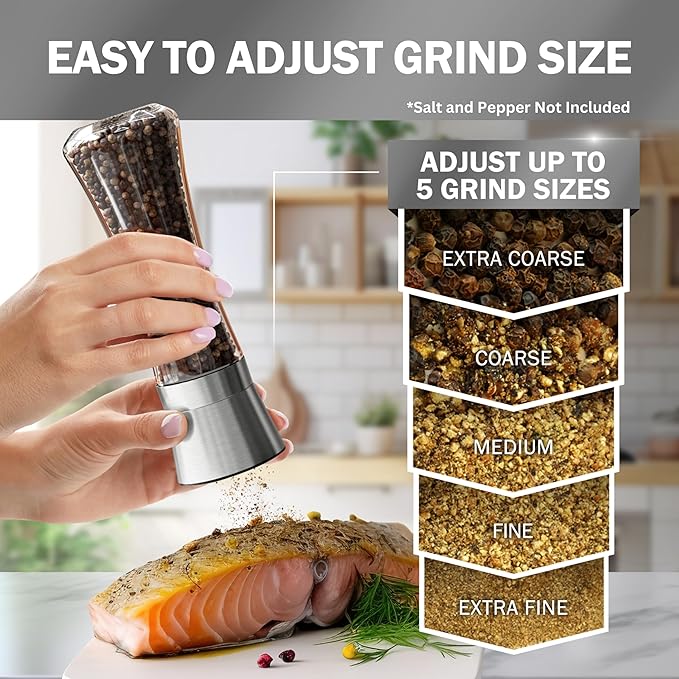 HOME EC Original Stainless Steel Salt or Pepper Grinder 1pk - Adjustable Ceramic Sea Salt Grinder