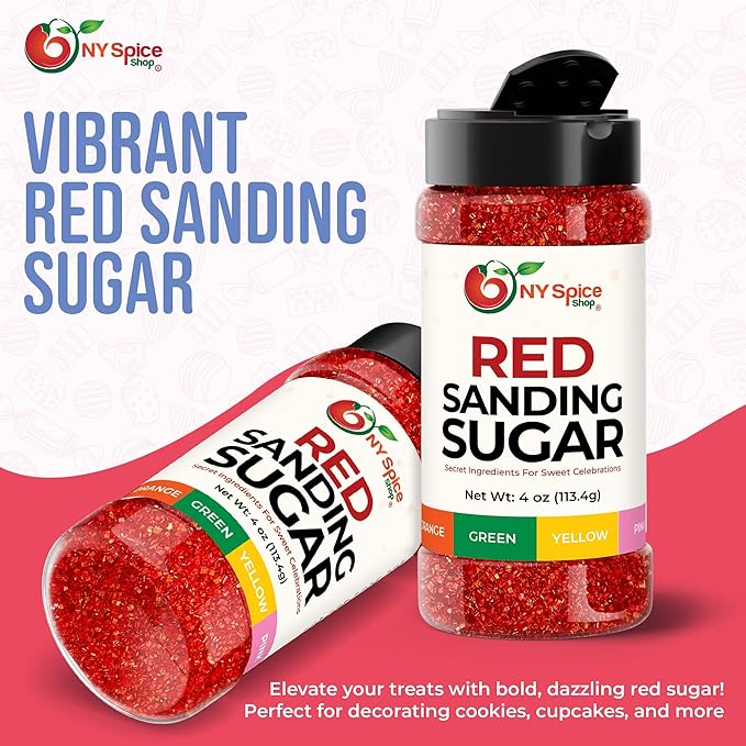 NY Spice Shop Red Sanding Sugar - 4 Ounce Sweet Colorful Edible Sprinkles For Candy Dish - Sugar
