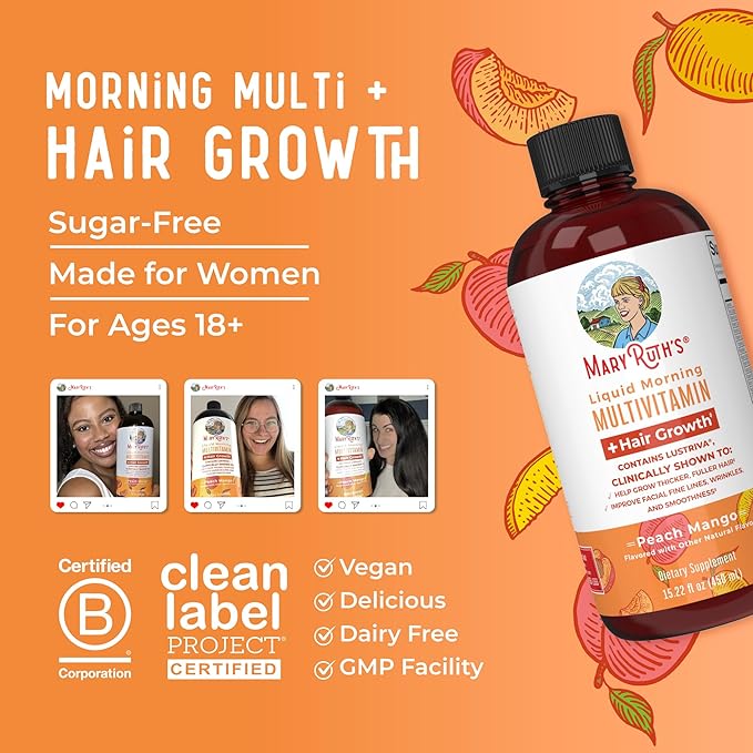 MaryRuth's Liquid Multivitamin + Hair Growth | Biotin 10000mcg | Lustriva Hair Growth Supplement |