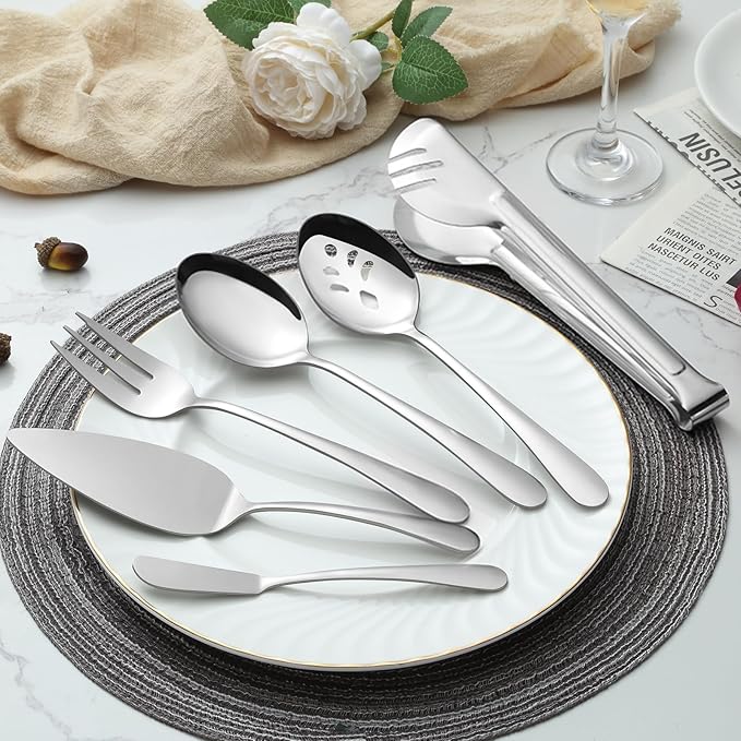 BEWOS Serving Utensils, 20-Piece Large Serving set, Serving Spoons, Slotted Spoons, Serving Tongs &
