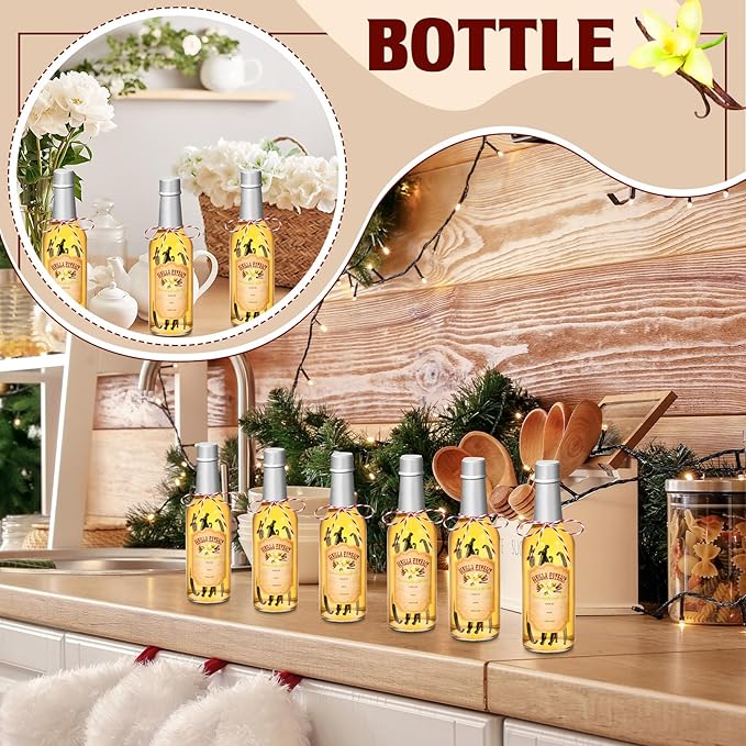 Tioncy 16 Pcs Vanilla Extract Bottles for Homemade Vanilla Jar Glass Bottle with Cap, Shrink Band
