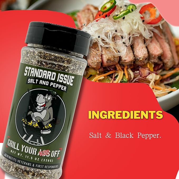 Standard Issue Salt & Pepper by Grill Your As Off - Premium Gourmet Black Pepper & Salt Great for