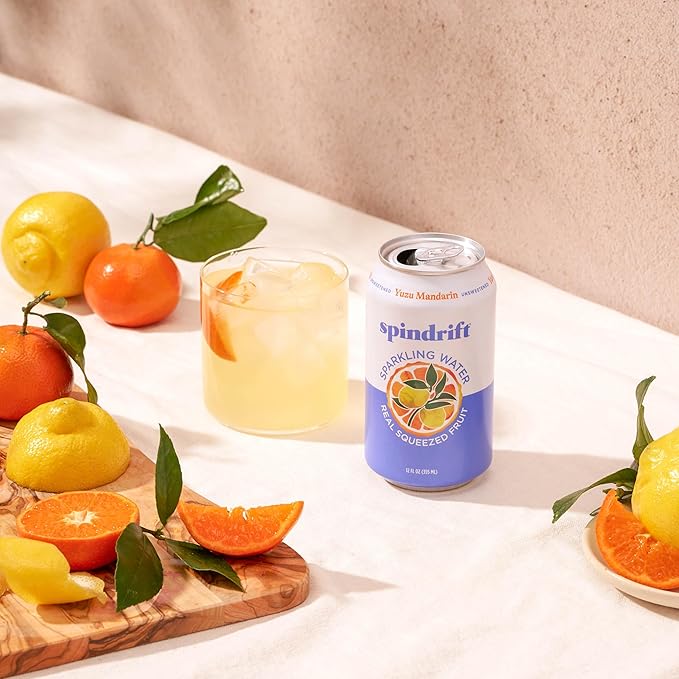Spindrift Sparkling Water, Yuzu Mandarin Flavored, Made with Real Squeezed Fruit, 12 Fl OZ Cans