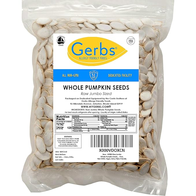 Jumbo Raw Pumpkin Seeds in Shell by Gerbs - 2 LBS - Top 11 Food Allergen Free & Non GMO - Vegan &