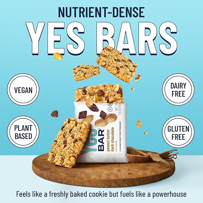 The YES Bar Peanut Butter Dark Chocolate ??Plant Based Protein, Decadent Snack Bar ??Vegan, Gluten