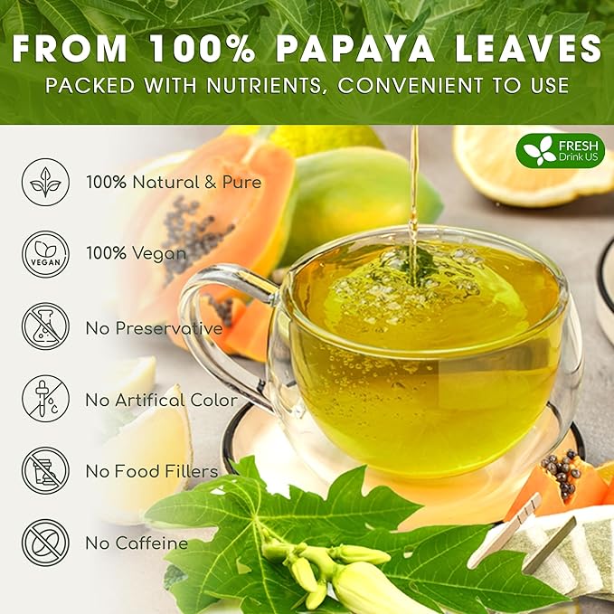 FreshDrinkUS, Premium 135 Papaya Leaf Tea Bags, 100% Natural & Pure from Papaya Leaves. Loose Leaf