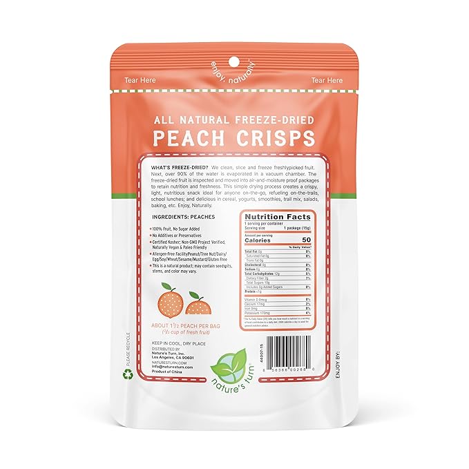 Nature’s Turn Freeze-Dried Peach Crisps – Healthy, Gluten-Free, Crispy & Delicious, Plant-Based