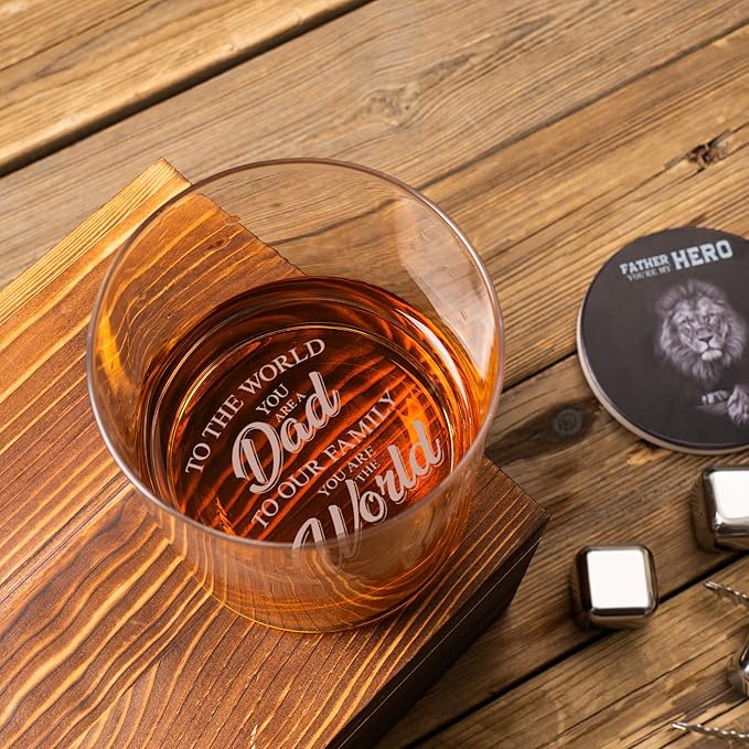 Whiskey Rocks Glass Father's Day Gift For Dad,14.2 Oz Old Fashioned Glasses Scotch, Birthday Gifts
