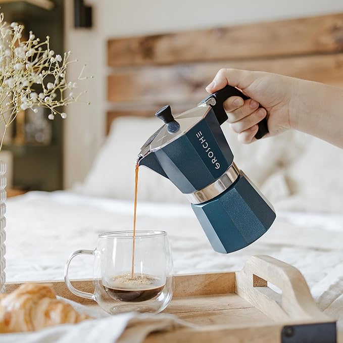 GROSCHE Milano Stovetop Espresso Maker Moka Pot 9 Espresso Cup, 15.2 oz, Blue. Stove top Coffee