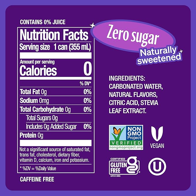 Zevia Zero Sugar Soda, Grape, 12 oz Cans (24-Pack) ??Naturally Sweetened, Zero Calorie Sugar Free