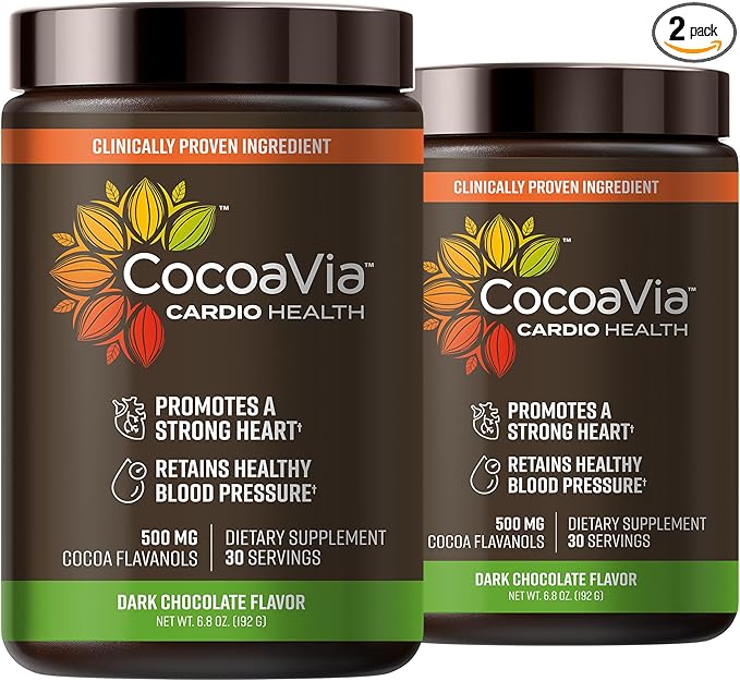 CocoaVia Cardio Health Cocoa Powder, 60 Servings, 500mg Cocoa Flavanols, Support Heart Health