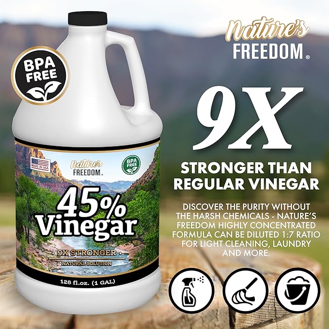 Nature's Freedom 45% Concentrated Vinegar, 1 Gallon with “How to Use Vinegar” Cleaning Book