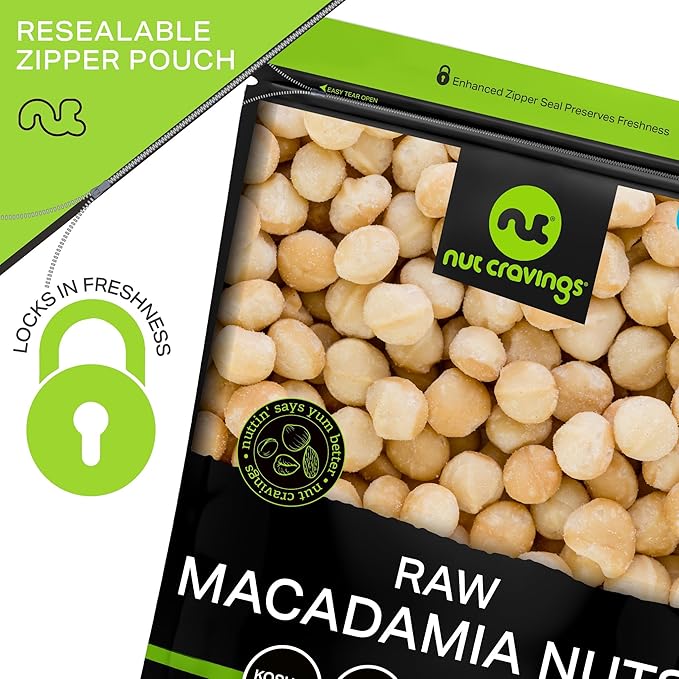 NUT CRAVINGS - Raw Macadamia Nuts, Unsalted, Shelled, (16oz - 1 LB) Bulk Nuts Packed Fresh in