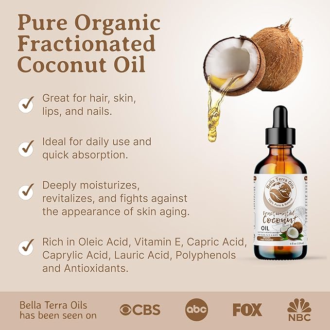 Bella Terra Oils - Organic Fractionated Coconut Oil 8oz - Celebrate the Coconut?셲 Liquid Gold