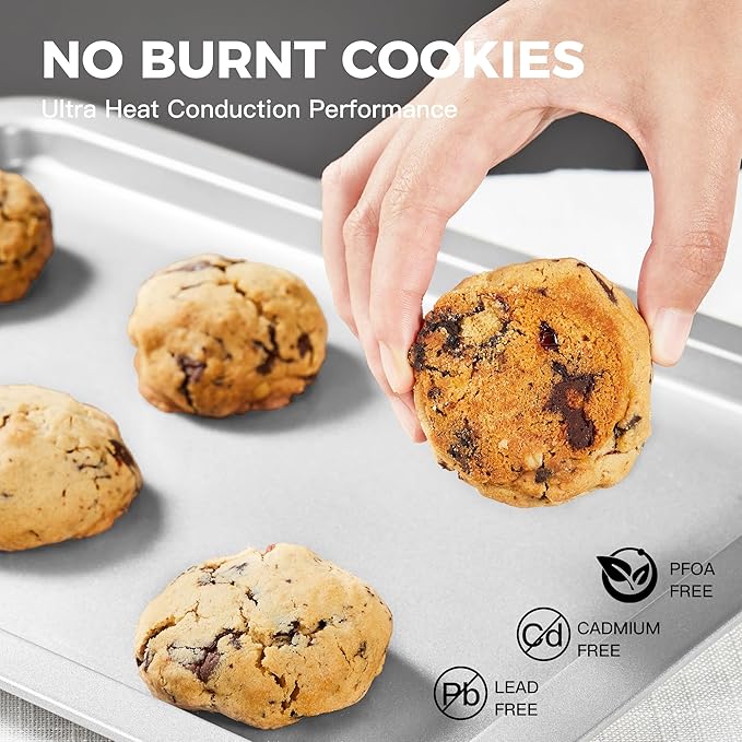HONGBAKE Cookie Sheet, Baking Sheet Set, Nonstick Oven Pan with Wider Grips,3 Pack, Avoid Too Much