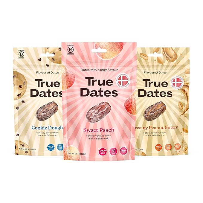 True Dates, Sweet Flavor Variety, 3-3.5 Ounce Bags (Creamy Peanut Butter, Cookie Dough, Sweet