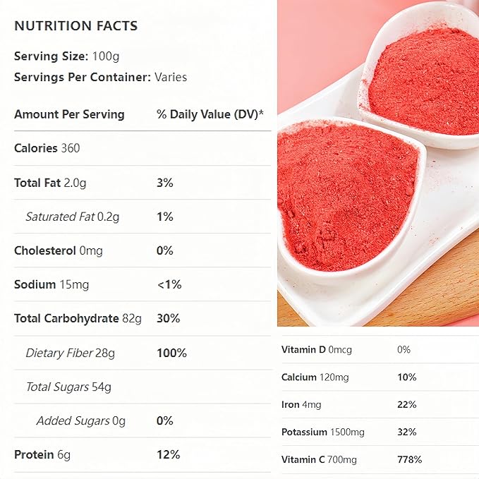 Freeze-Dried Strawberry Powder 3.5oz (100g) - 100% Strawberry Fruit Powder, No Sugar Added, Perfect