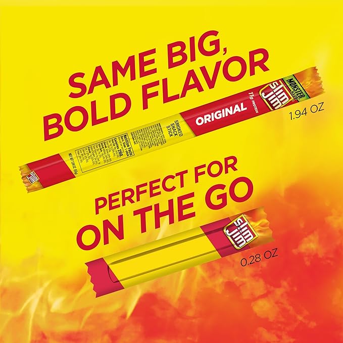 Slim Jim Smoked Meat Sticks, Original Flavor, 6g Protein Per Serving, Snack Size, Lunchbox Snack