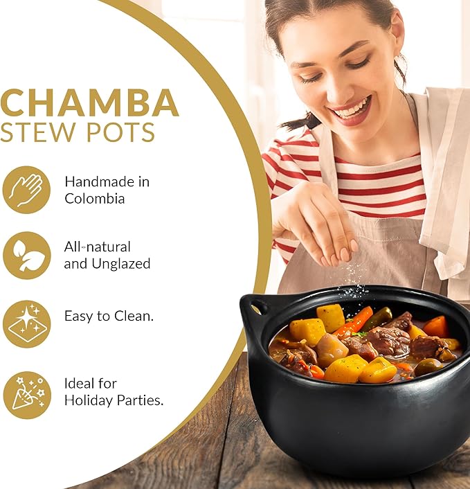 Authentic La Chamba Stewpot-Elegant, All-Natural Black Clay Dutch Oven for Braising, Baking