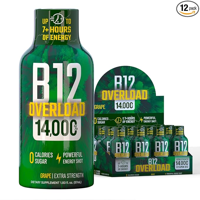 B12 Overload Extra Strength Energy Shot ??Grape ??260mg Caffeine, 14000% B12, Electrolytes ??Energy
