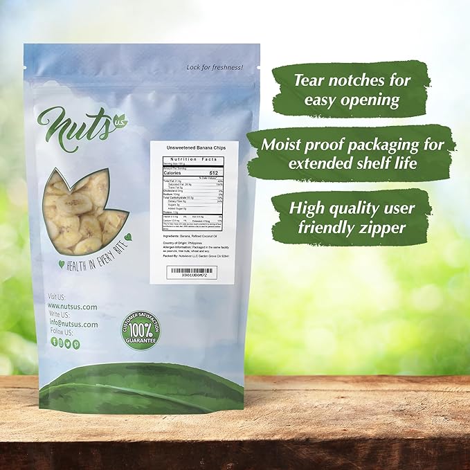 NUTS U.S. - Banana Chips | Dried and Sweetened | All Natural | Vegetarian |Non GMO and Gluten Free