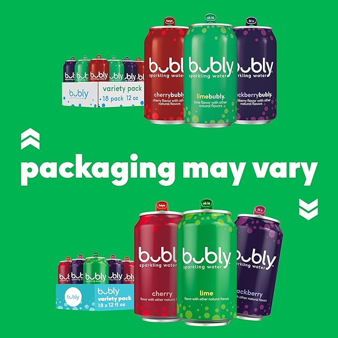 bubly Sparkling Water, Lime Yours 3 Flavor Variety Pack (Lime, Cherry, Blackberry), Zero Sugar &