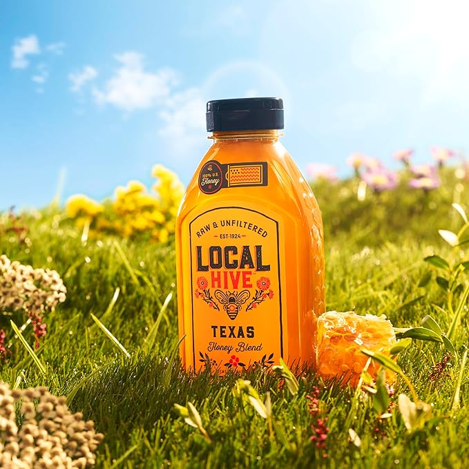 Local Hive Texas Raw Unfiltered Honey – 16 oz, 100% Pure US Honey, Sourced from American Bees and