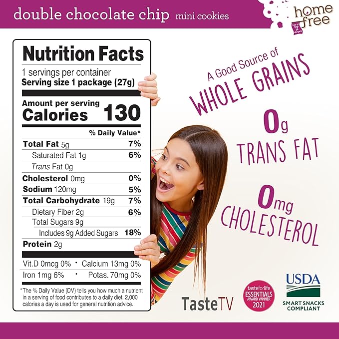 Homefree Treats You Can Trust Gluten Free Mini Cookies, Single Serve, Double Chocolate Chip, 0.95