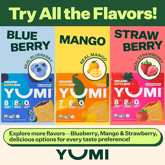 YUMI Organic Breakfast Superbar, Gluten-Free, No Added Sugar, 7+ Vegetables, Soft-Baked Crust