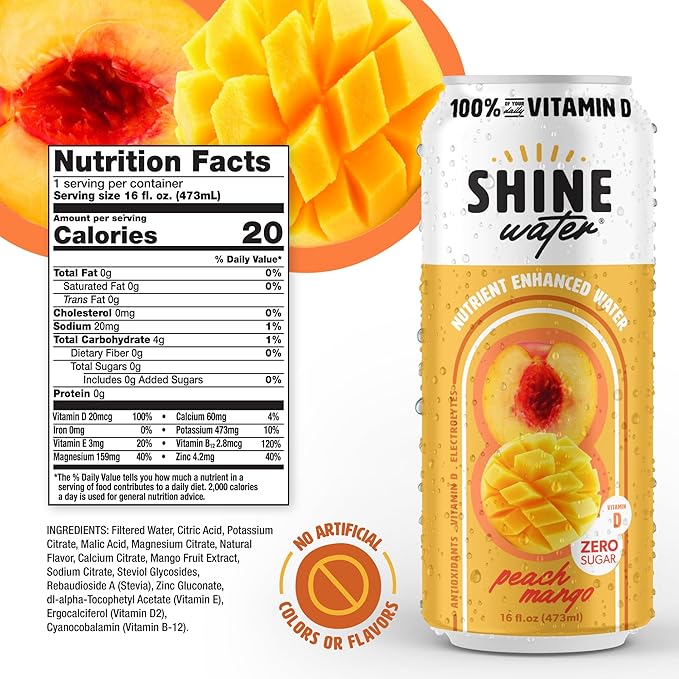 ShineWater Vitamin D Hydration Electrolyte Drink - Flavored water with electrolytes, Sugar-Free