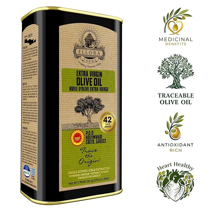 Ellora Farms Olive Oil Extra Virgin, Certified PDO Polyphenol Rich Extra Virgin Olive Oil Cold