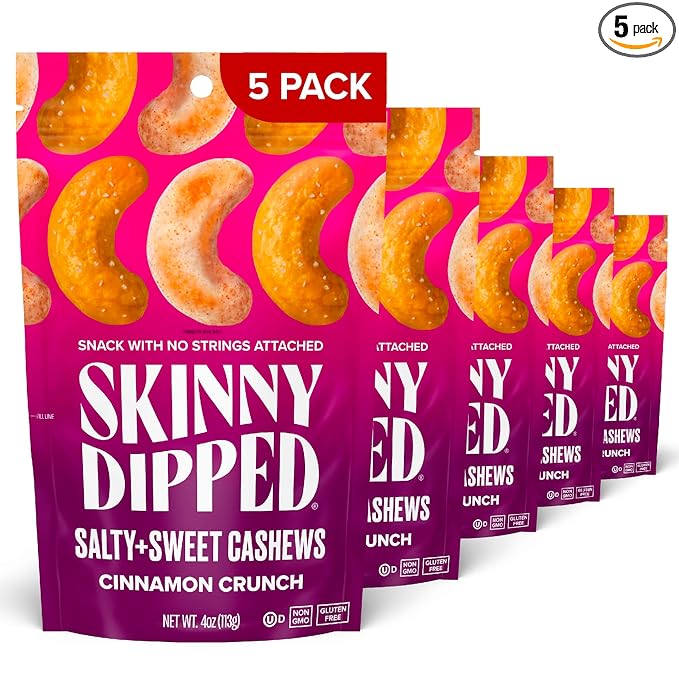SkinnyDipped Salty + Sweet Cinnamon Crunch Cashew, Healthy Snack, Plant Protein, Gluten Free, 4 oz