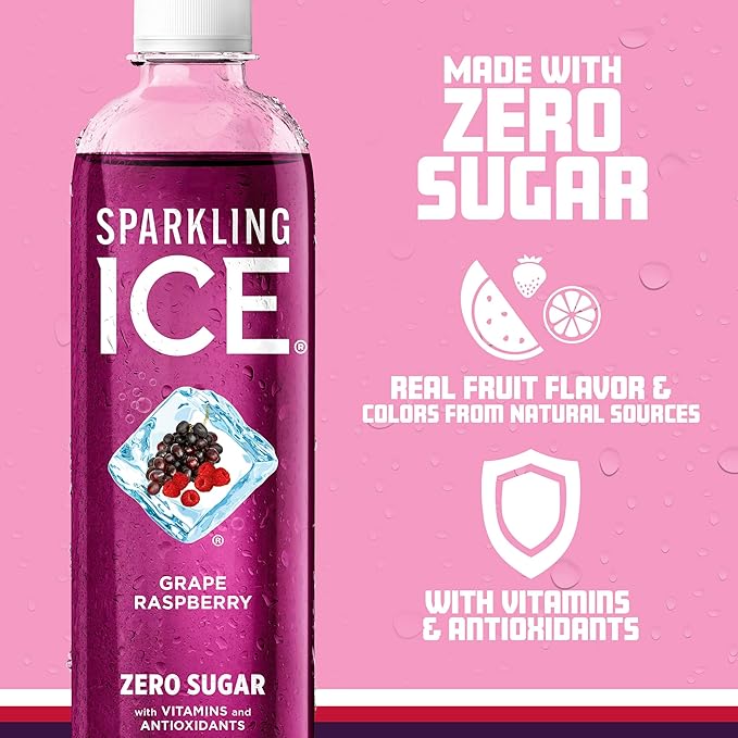 Sparkling Ice, Grape Raspberry Sparkling Water, Zero Sugar Flavored Water, with Vitamins and