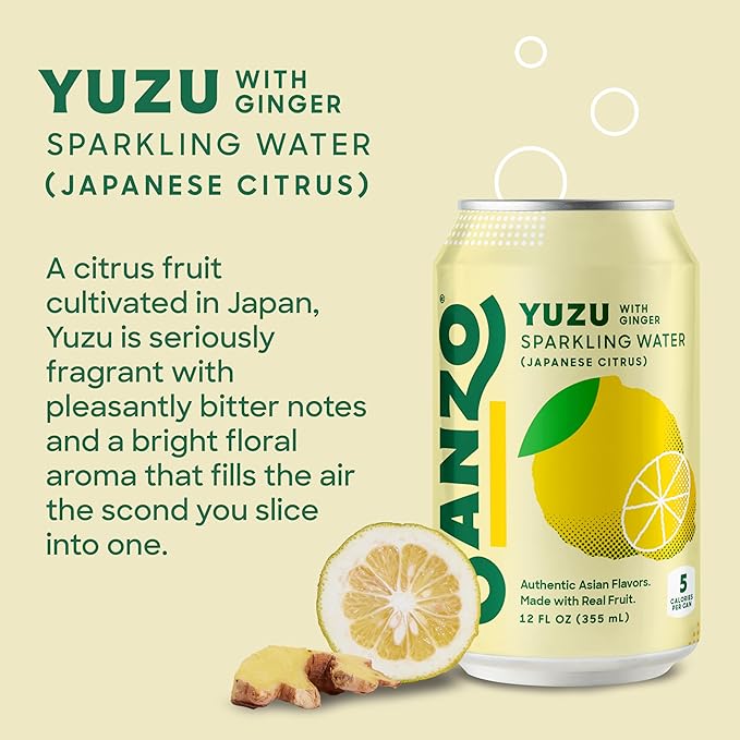 Sanzo Flavored Sparkling Water - Yuzu Lemon Soda Ginger Seltzer - Low Calorie Low Sugar Soda