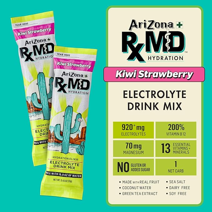 Arizona Rx MD Hydration Kiwi Strawberry - Drink Mix - 920mg of Electrolytes - 0.45 oz Powder Sticks