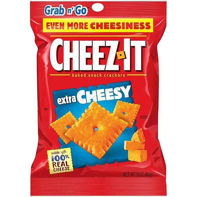 Cheez-It Cheese Crackers, Baked Snack Crackers, Lunch Snacks, Grab n' Go, Extra Cheesy, 6.75lb Case