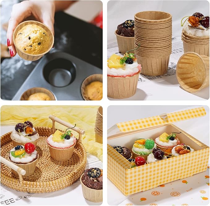 Nax Caki Parchment Brown Cupcake Liners 100pcs Standard Size, Muffin Baking Wrapping Packaging