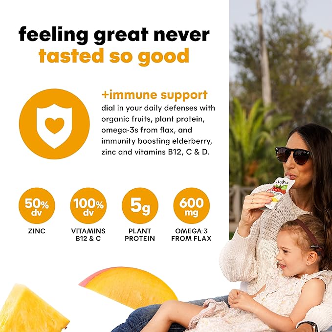 Noka Superfood Fruit Smoothie Pouches, Super Tropical with Immune Support, Healthy Snacks with