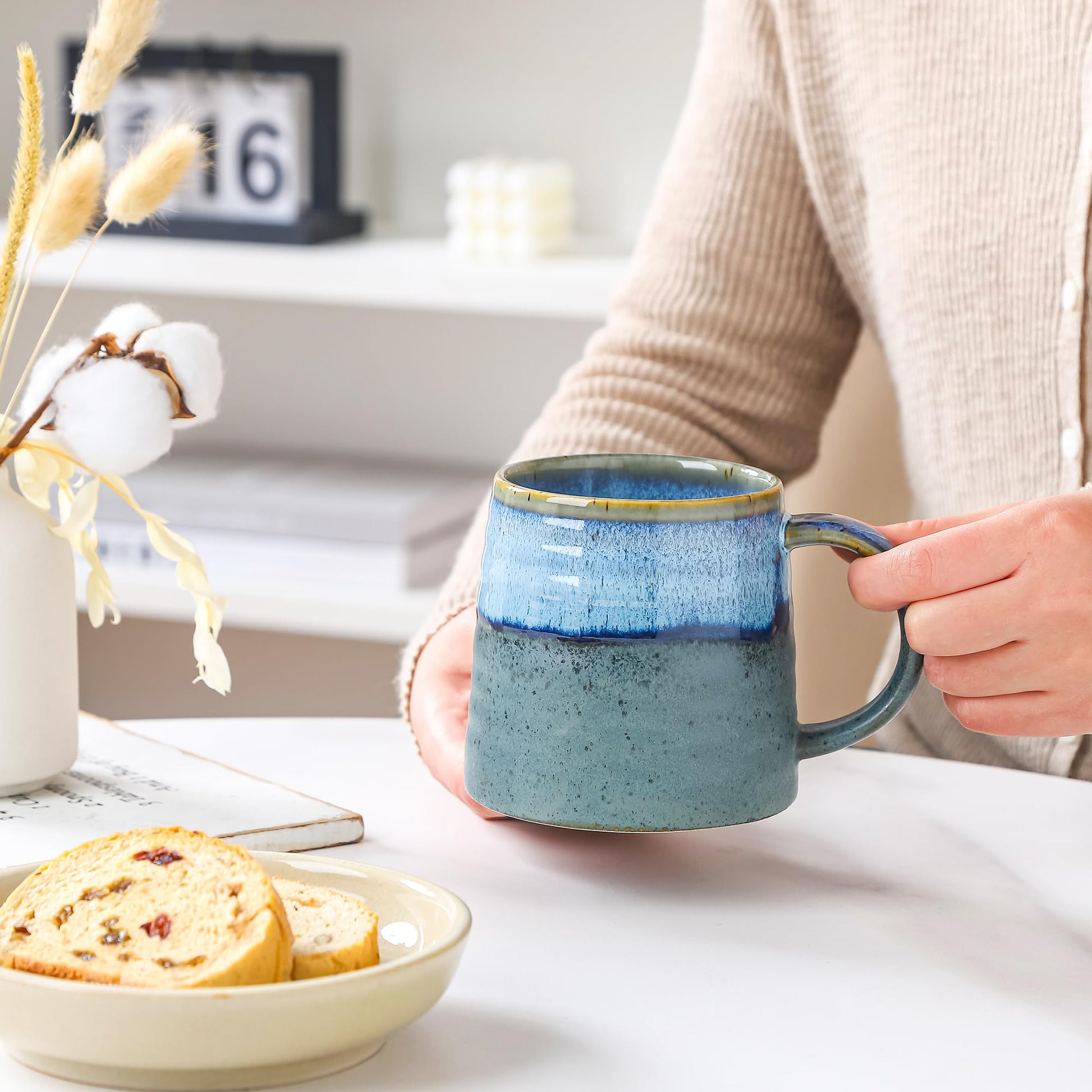 masoline Ceramic Coffee Mug, 15.5 oz Handmade Tea Cup for Office and Home