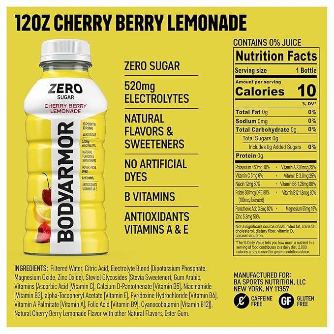BODYARMOR ZERO Sugar Cherry Berry Lemonade, Sugar Free Sports Drink - Low-Calorie Hydration