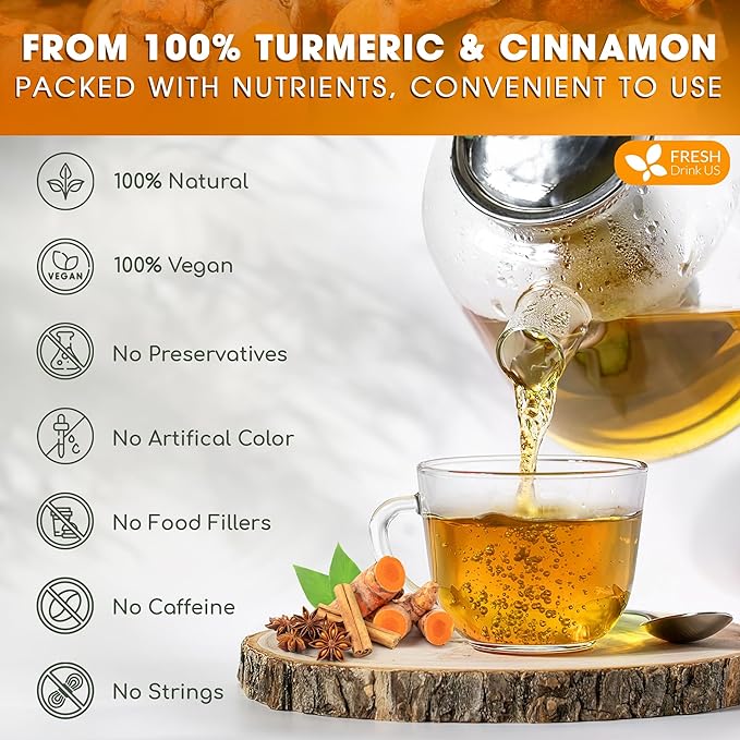 FreshDrinkUS, Premium 75 Turmeric Cinnamon Tea Bags, 100% Natural, Blend of Turmeric, and Cinnamon.