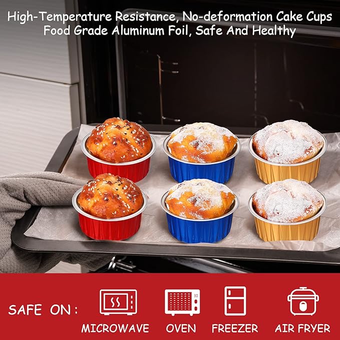 150 Pcs Cupcake Liners with Lids 5 oz Aluminum Foil Cupcake Baking Cups Disposable Ramekins Muffin