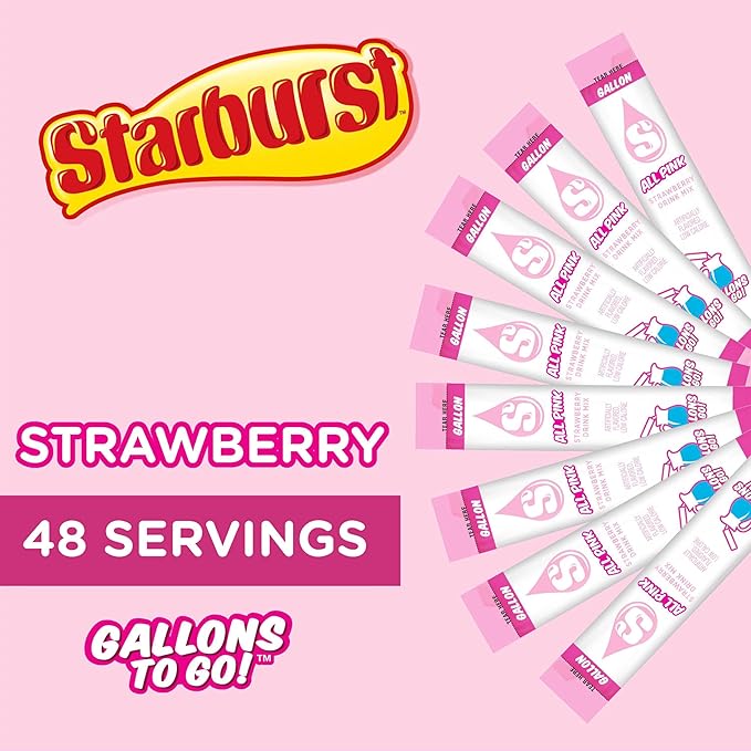 Starburst Gallons To Go Powdered Drink Mix, 8-Count Box (6 Pack), All Pink Strawberry - Low Calorie