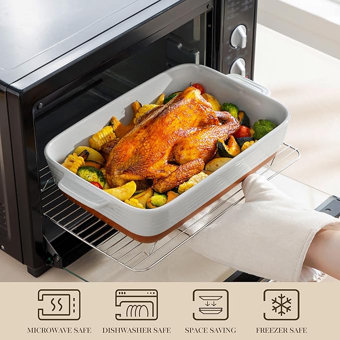 MALACASA Lasagne Dishes for Oven, 4.8 Qt Ceramic Oven Dish with Handles, 9 x 13 Inch Deep