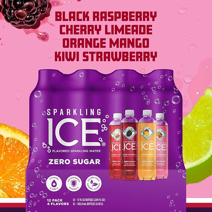 Sparkling Ice Purple Variety Pack, Flavored Water, Zero Sugar, with Vitamins and Antioxidants, 17
