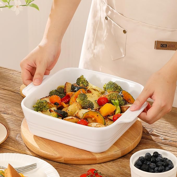 DOWAN 8x8 Baking dish, Square Baking Pan, Ceramic Casserole Dishes for Oven, Cake Pan with Handle