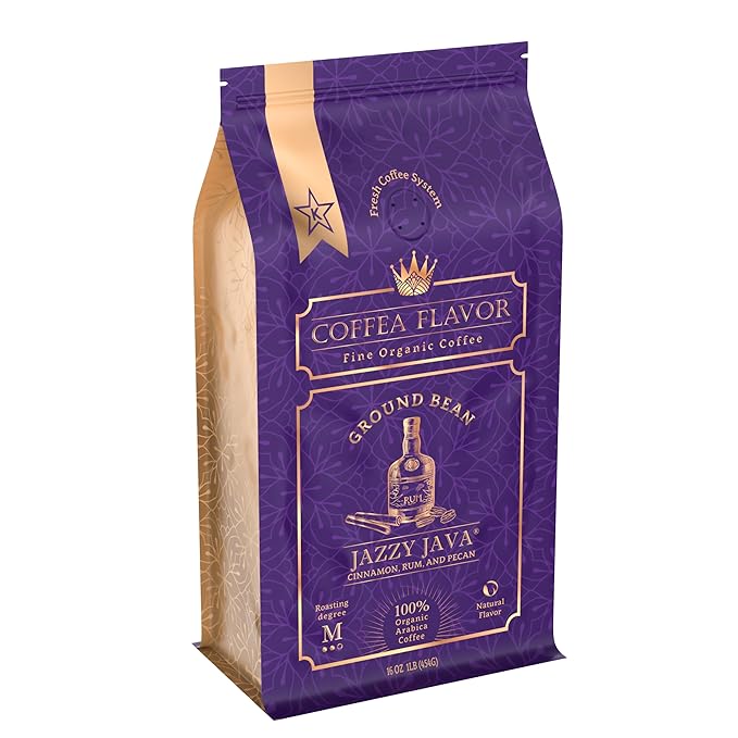 Jazzy Java ??Spiced & Nutty Flavored Ground Coffee ??Organic, Medium Roast, 100% Arabica, Single