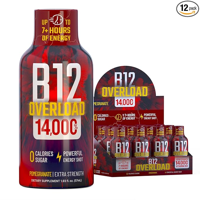 B12 Overload Extra Strength Energy Shot ??Pomegranate ??260mg Caffeine, 14000% B12, Electrolytes