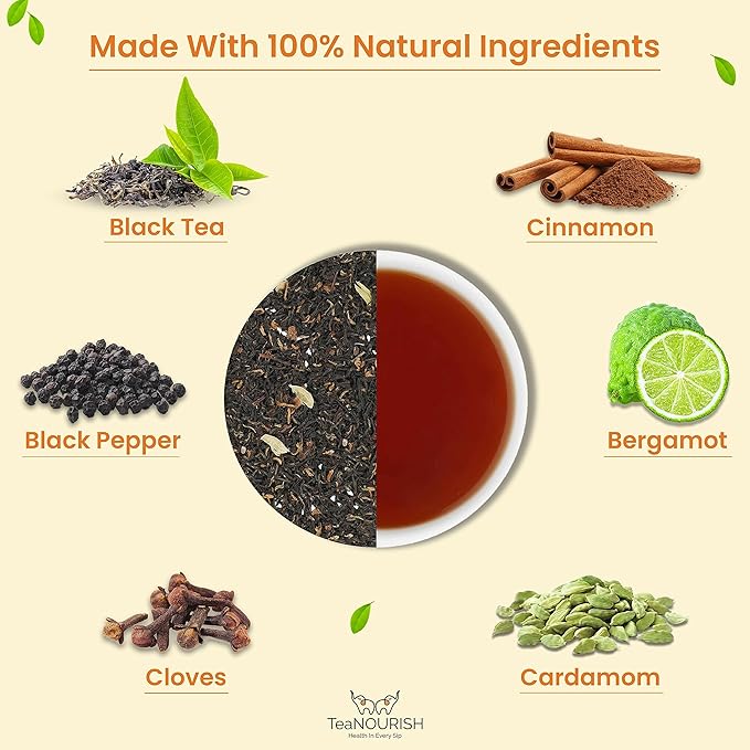 TeaNOURISH Earl Grey Masala Black Tea | Spiced Citrus | Assam Loose Leaves | Blended with Indian